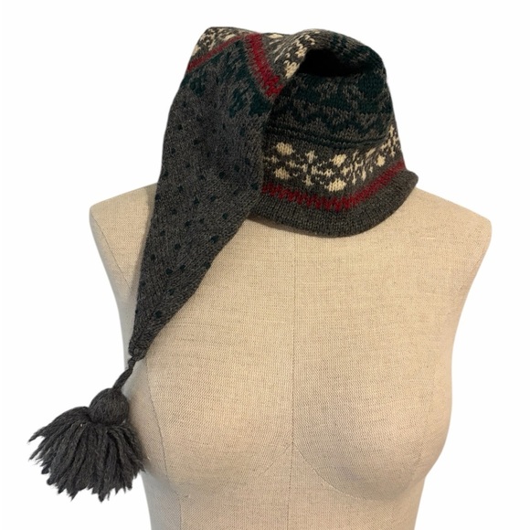 Eddie Bauer Accessories - Eddie Bauer Fair Isle 100% Wool Gray Knit Hat w Tassel Ski Snow Winter Vintage